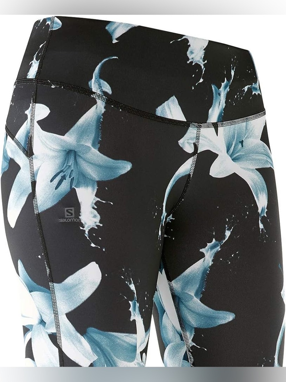 Salomon Black Leggings with Blue Floral Splash Print